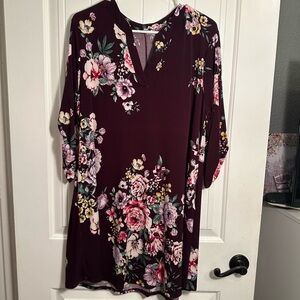 Floral V-Neck Dress in Rich Purple